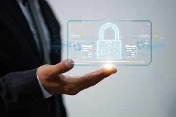 Protection network security safe your data concept. Digital crime by an anonymous hacker.