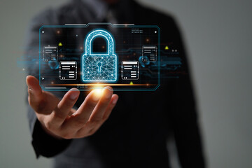 Protection network security safe your data concept. Digital crime by an anonymous hacker.