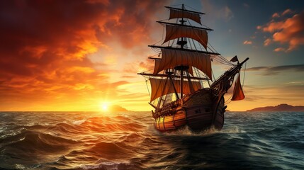 Obraz premium Sailing ship made with Ai generative technology, property is fictional