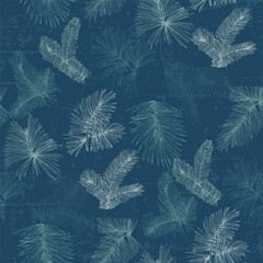 Hand drawn seamless pattern with fir branches and hanging decoration, great for christmas banners, wallpapers, wrapping, textiles - vector design