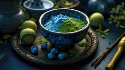 Obraz na płótnie Canvas The trend of green and blue Japanese tea.