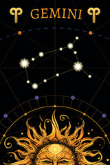 Tarot card. zodiac card with Gemini symbol. Horoscope and card magic