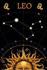 Tarot card. zodiac card with Leo symbol. Horoscope and card magic