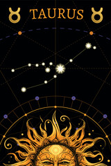 Tarot card. zodiac card with Taurus symbol. Horoscope and card magic
