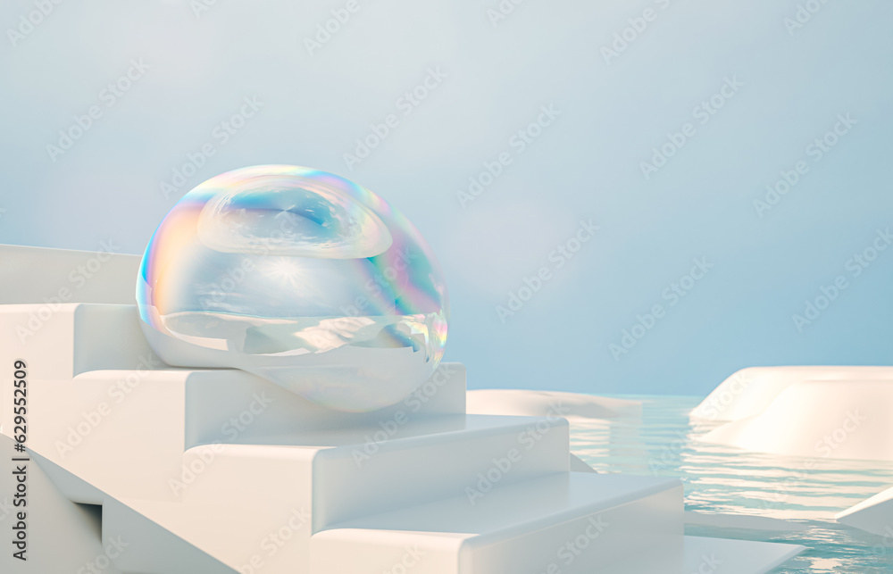 Aufkleber Abstract winter landscape scene with a podium for product display. 3d rendering