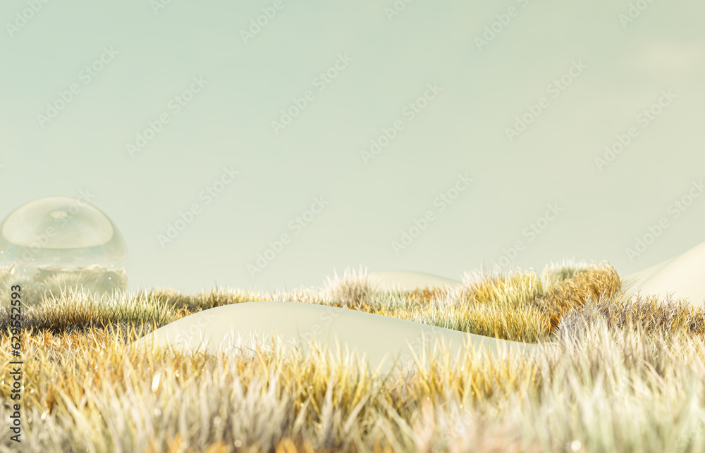 Aufkleber Abstract autumn landscape scene with a podium for product display. 3d rendering
