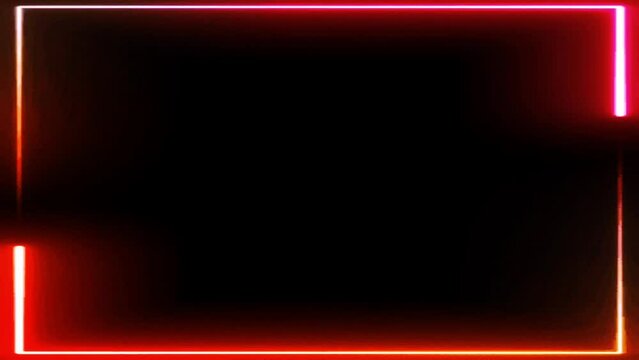 Animated neon glowing frame background. Colorful laser show seamless loop  border. Futuristic light effect isolated on black. VJ backdrop for club.
