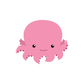 Octopus icon. Cute cartoon illustration of a little pink octopus isolated on a white background. Vector 10 EPS.
