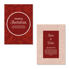 Wedding invitation card template. leaf seamless pattern background save the date, invitation, greeting card, vector illustration.