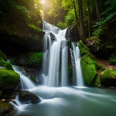 waterfall in the forest Generated by ai	