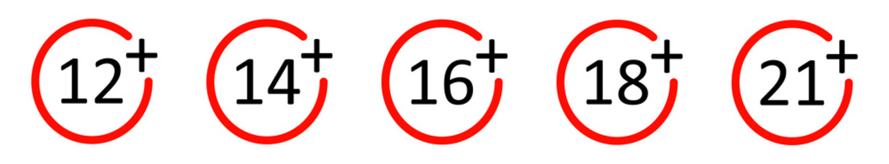 12+, 14+, 16+, 18+, 21+ years underage warning icon