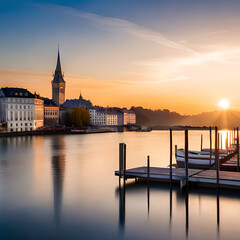 Obraz premium sunset over the river