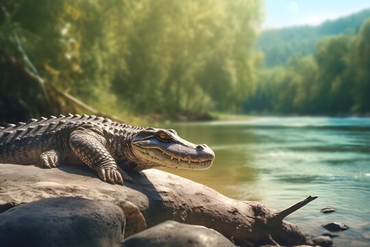 a crocodile by the river