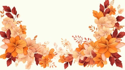 Abstract floral autumn design in orange colors. Watercolor hand-painted natural art perfect for design decorative in the autumn festival, header, banner, web, wall decoration, cards. AI illustration.