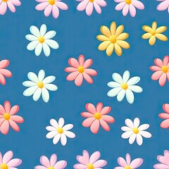 Daisy flower seamless pattern. Floral ditsy print with small white flowers. Chamomile design great for fashion fabric, trend textile and wallpaper. AI illustration. .