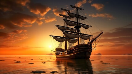 Obraz premium a wonderful landscape with a ship