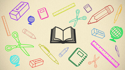 Back To School Banner Background School Supplies Illustrations Colorful