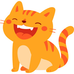 Orange yellow happy laughing cartoon cat isolated vector