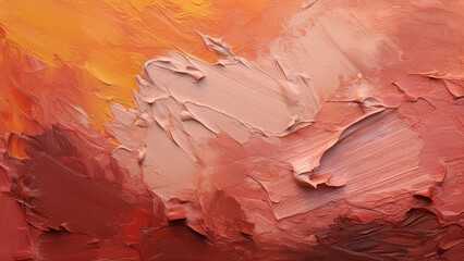 Abstract painting art background. Textured rough brush strokes of oil paint on canvas, pink and red colors