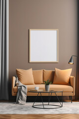 Frame mockup in contemporary minimalist beige room interior. Minimalist interior design