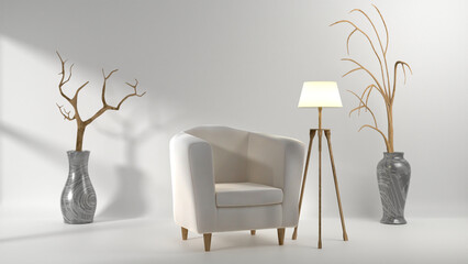 A studio scene with minimal decorations. 3D rendering