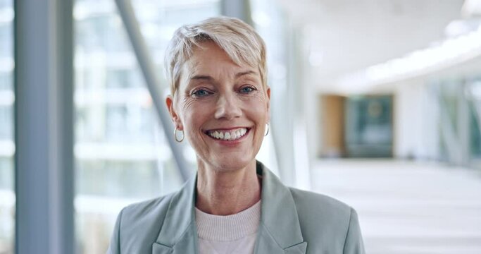Face, lawyer and senior woman in office for business in corporate company. Attorney, portrait and happy person, professional and advocate, ceo and executive director from Australia with legal career