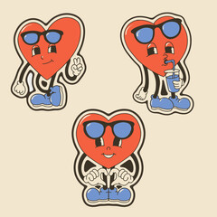 set of funny cartoon hearts