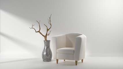 A studio scene with minimal decorations. 3D rendering