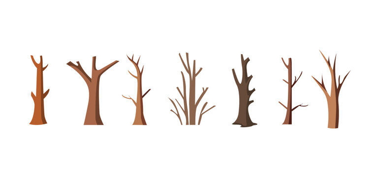Cartoon dry trees collection, set of naked trees vector illustration