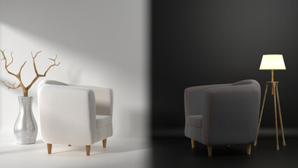 A studio scene with minimal decorations. 3D rendering