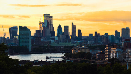London City. Financial District of London. London skyline , city escape at sunset. 
