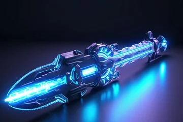 Fotobehang blue neon light futuristic sword  © Veve