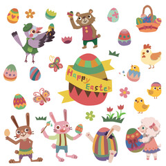 Obraz na płótnie Canvas Happy Easter with many graphical elements