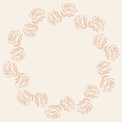 Circle floral vintage draw frame vector illustration. Hand drawn rosebuds.