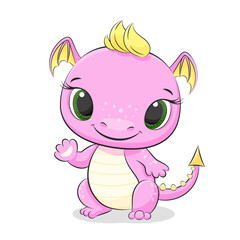 Cute baby dragon or dinosaur. Symbol of 2024. Colorfull cartoon vector illustration.