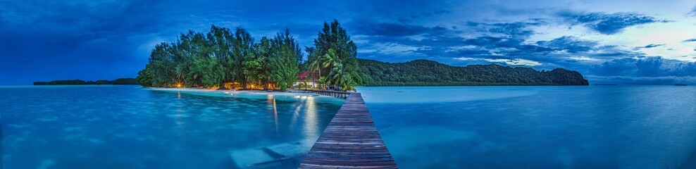 Panoramic view over Carp Island pier in Palau