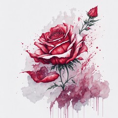 Ruby Blossom- A Captivating Watercolor Painting of a Red Rose