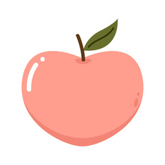 Peach cartoon vector. Doodle peach with leaves icon. Peach fruit in shape of heart isolated on white background. Farm, natural food, fresh fruits.