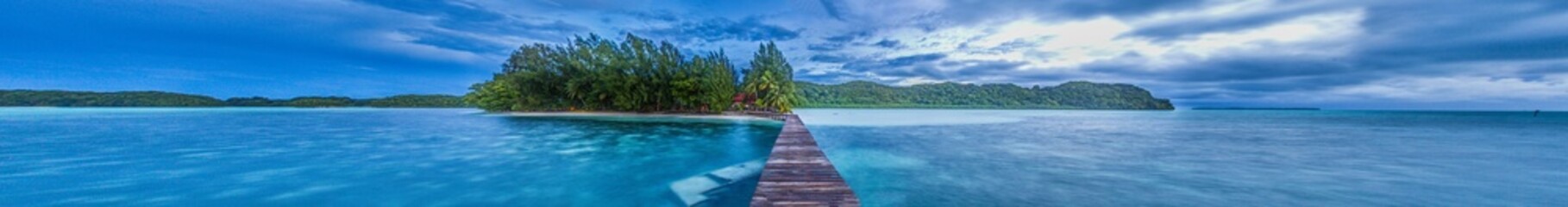 Panoramic view over Carp Island pier in Palau