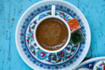 Turkish Coffee and Colorful Turkish Delights Photo, Üsküdar Istanbul, Turkey (Turkiye)