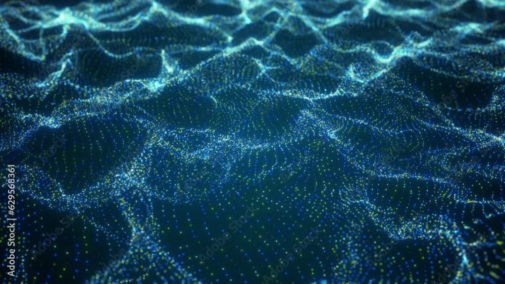Wall mural abstract digital background with fractal particles and flowing wavy lines