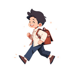 Boy going to elementary or middle school. School children with school backpacks go to school. Vector illustration EPS10