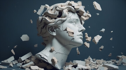 The Dismantling of an Ancient Greek Statue Woman Head - Generative Ai