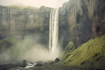Fototapeta premium River and Lush Greenery in a Serene Landscape. Beautiful Waterfall Landscape