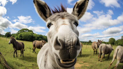 Obraz na płótnie Canvas Fisheye Lens. Selfie of a happy donkey