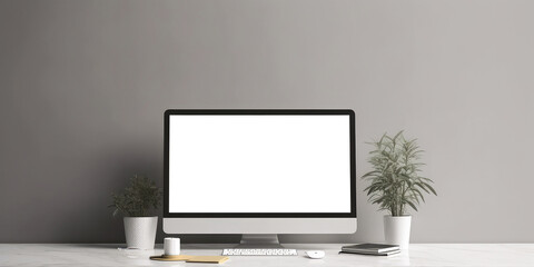 Laptop, computer monitor screen mockup. template for app design presentation Social media and social network interface.Empty blank for Showcasing Apps. Business office workplace concept. Generative ai