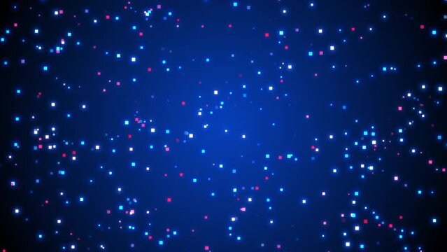 High-tech HUD grid animation. Technology and data processing theme. Ai or Artificial Intelligence concept. glowing and blinking square particles
