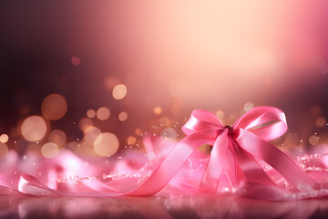 breast cancer pink ribbon background with bokeh ai generated art  - obrazy, fototapety, plakaty