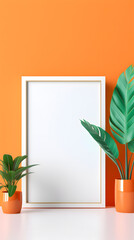 Blank frame at a wall with plants