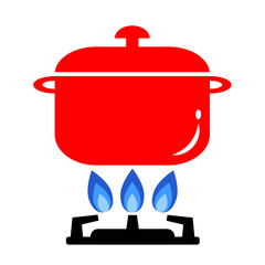 An illustration of putting a pot on a gas stove and heating it.
Cooking icon.